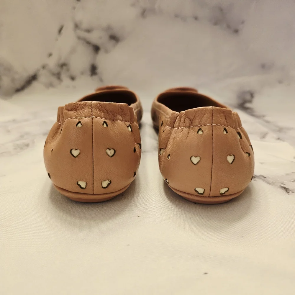 HTF Tory Burch Minnie Heart Cut-Out Ballet Flat Pink Moon Cream LIMITED EDITION